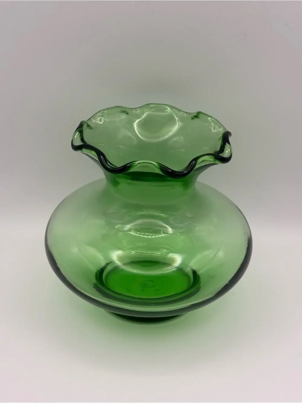 Vintage Anchor Hocking Small Vase Green Glass Ruffled Rim
